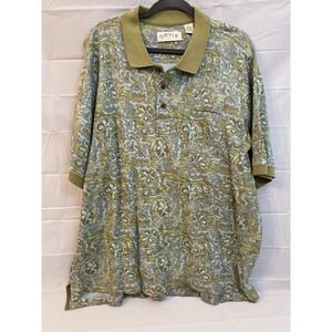 Orvis Mens Short‎ Sleeve Polo Size XXL Hawaiian Tiki Colors Green Blue